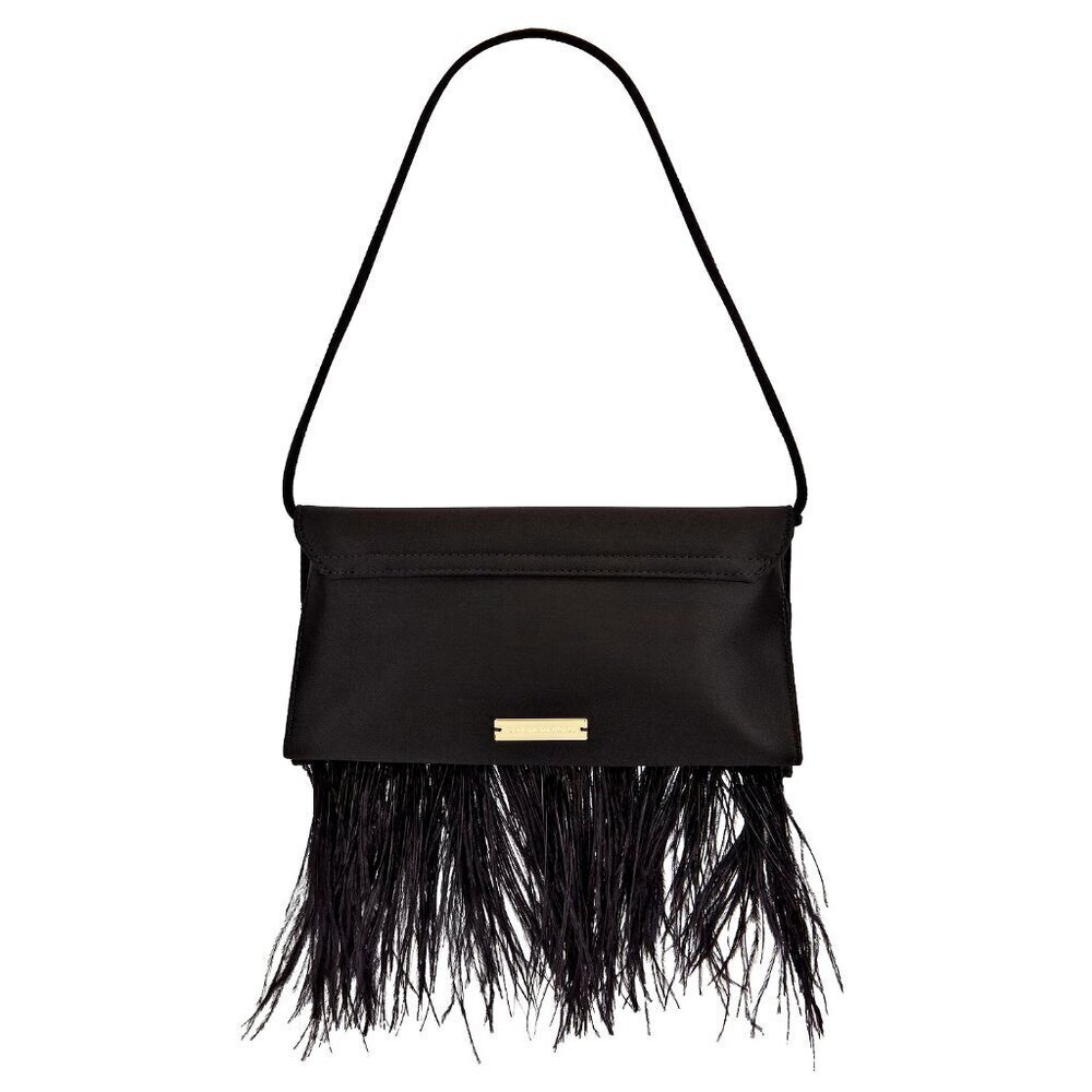Loeffler Randall Black Satin Fringe Shoulder Clutch